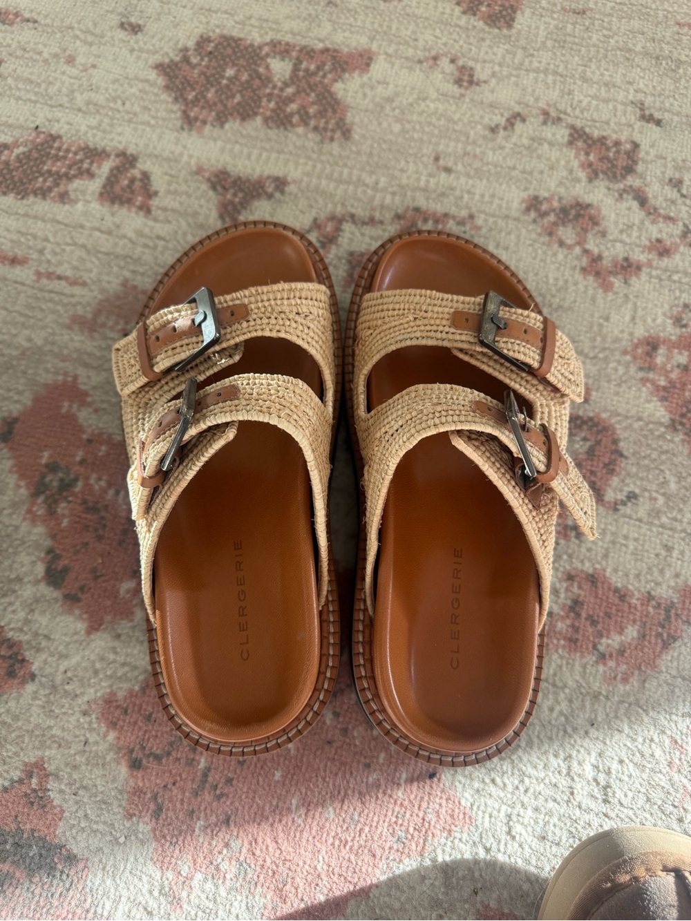 New Robert Clergerie Beige Woven Buckle Slide Sandals